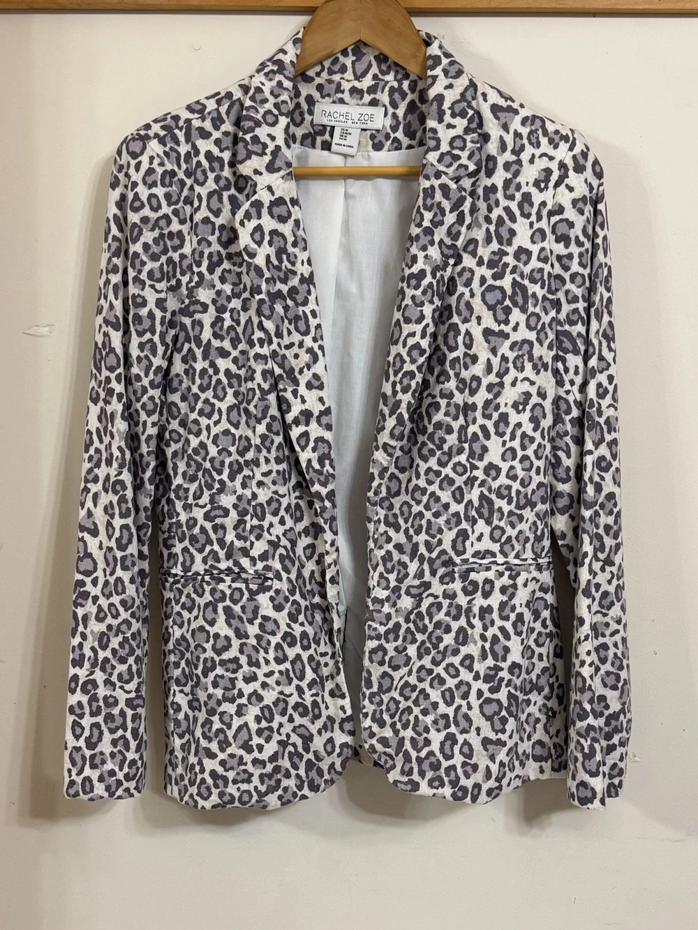 Rachel Zoe Linen Blend Leopard-Print Blazer in White, Lavender and Taupe
